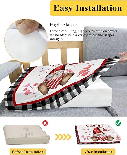 Miniatura 5 de Fundas de cojín elásticas para sofá de San Valentín, diseño de gnomos rojos de San Valentín, seccionalindividualLT, funda para muebles con parte