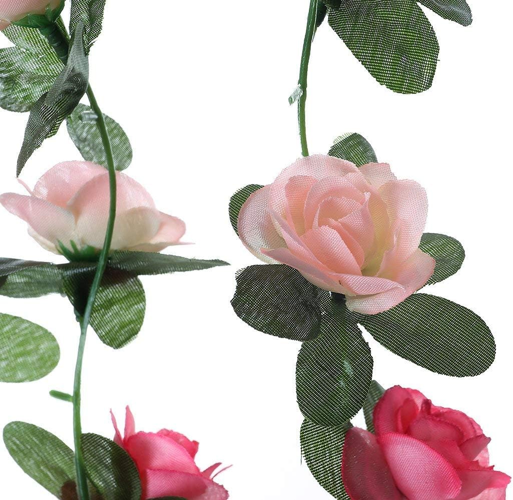 Miracliy 8Pcs 66FT Pink Flower Garland, Artificial Rose Floral Vines Fake Hanging Spring Flower Garland for Wall Backdrop Wedding Arch Tea Party Door Mantle Decoration