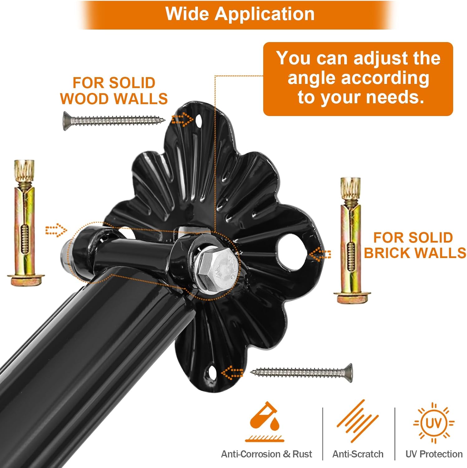 Heavy Duty Steel Handrail 1-2 Step, 31.5" W X 35" H Wall to Floor Mounted Wrought Iron Handrails, Adjustable Handrails for Outdoor Steps