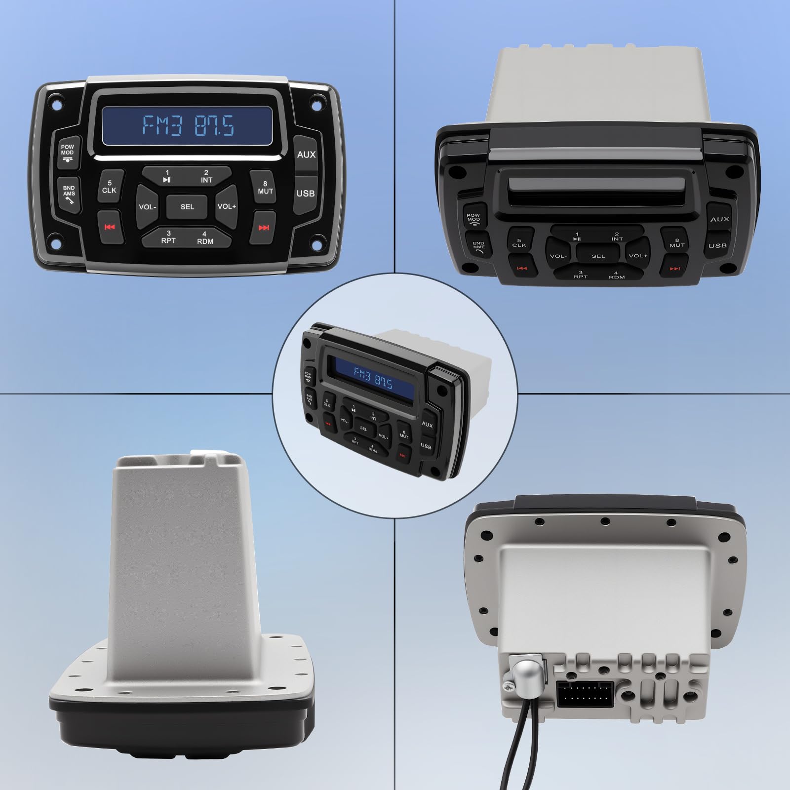Geloo Am/FM Radio Marina Stereo, Radio Barco Marina Impermeable, Reproductor MP3 Estéreo Receptor Llamadas Manos Libres para Barcos, Yates, Marinos, Cámper