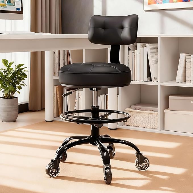 Silla de Oficina Ajustable con Reposapiés y Ruedas, Soporte