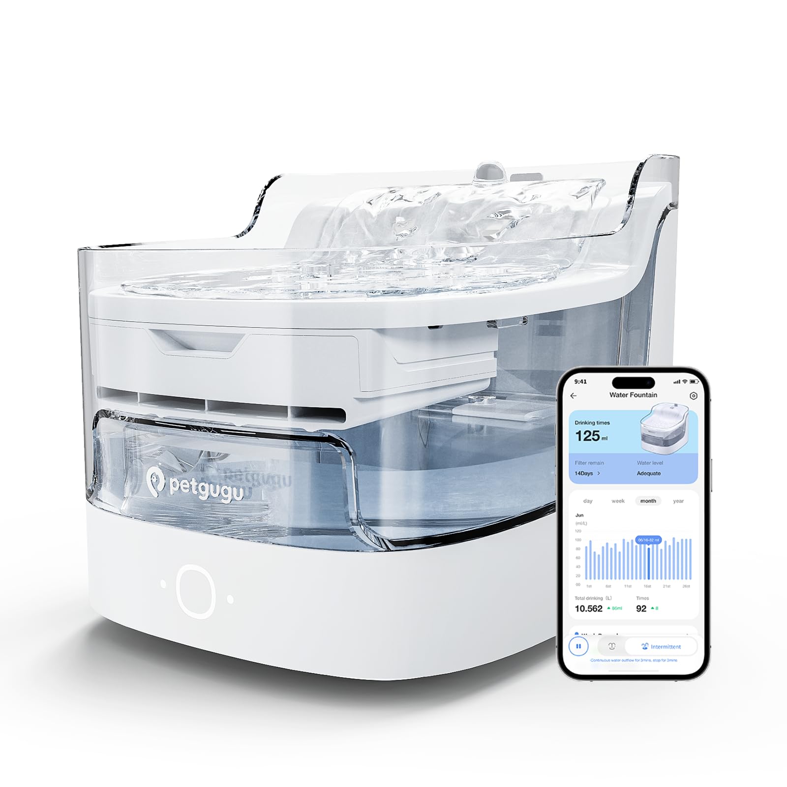 Petgugu 2L Cat Water Fountain Smart App Control,8 Layers Filtration Automatic Water Dispenser for Cats Dogs pet Water Fountain Wireless Pump 2.4G WiFi PF1