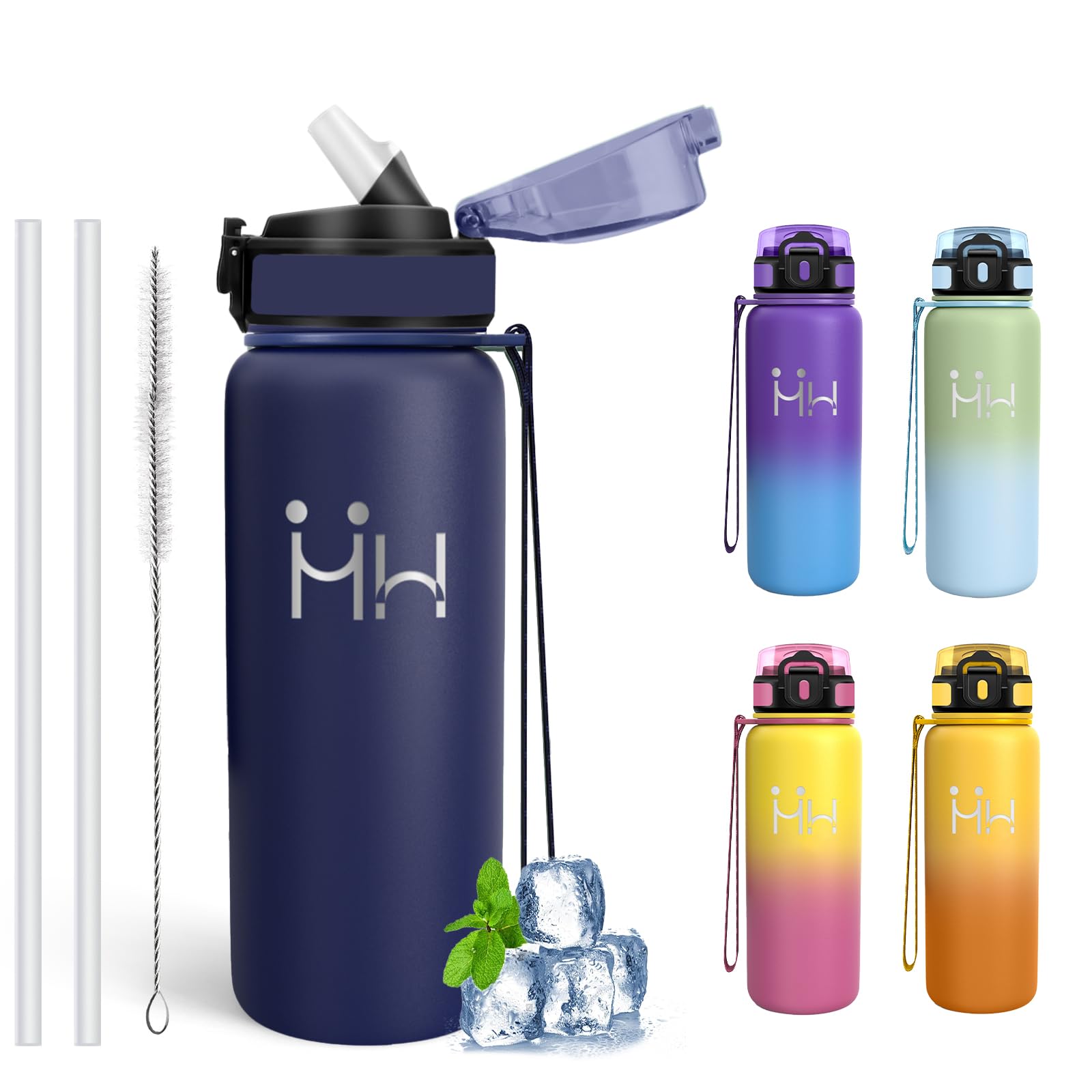Mujigaga Thermal Water Bottle - 0.75L - Water Bottle with Straw, BPA Free, Thermal Bottle, Leak-Free, Thermal Bottles, with Safety Closure, Water Bottles for Camping, School, Office, Swimming