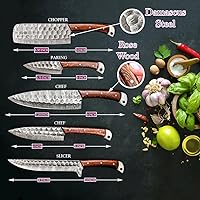 Vista 2 de Juego de cuchillos de cocina hechos a mano de 5 piezas con rollo de cuero, cuchillos de chef de acero inoxidable de alto carbono martillados