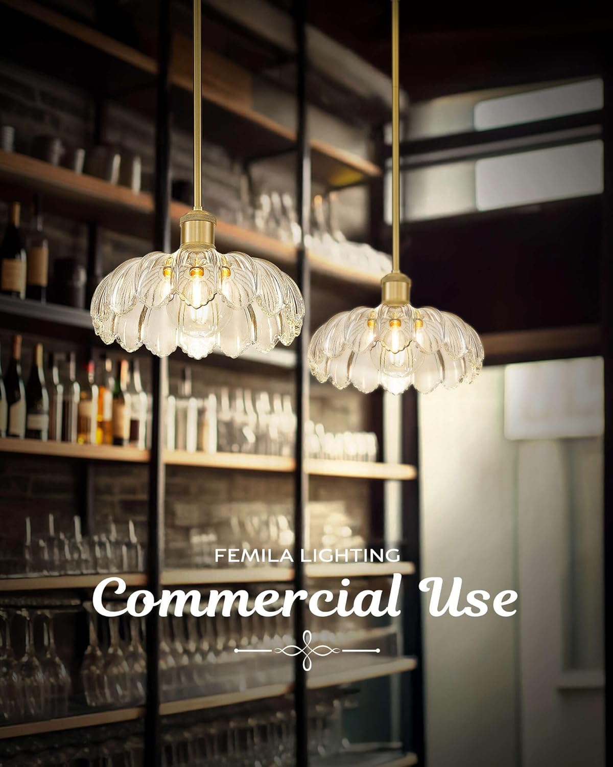 FEMILA 3 Pack Vintage Light Fixtures, Flower Glass Pendant Lights Kitchen Island, Brushed Gold Antique Chandelier, Hanging Light Fixture for Bedroom Hotel Living Room, 4FJX82MIL-3PK BG