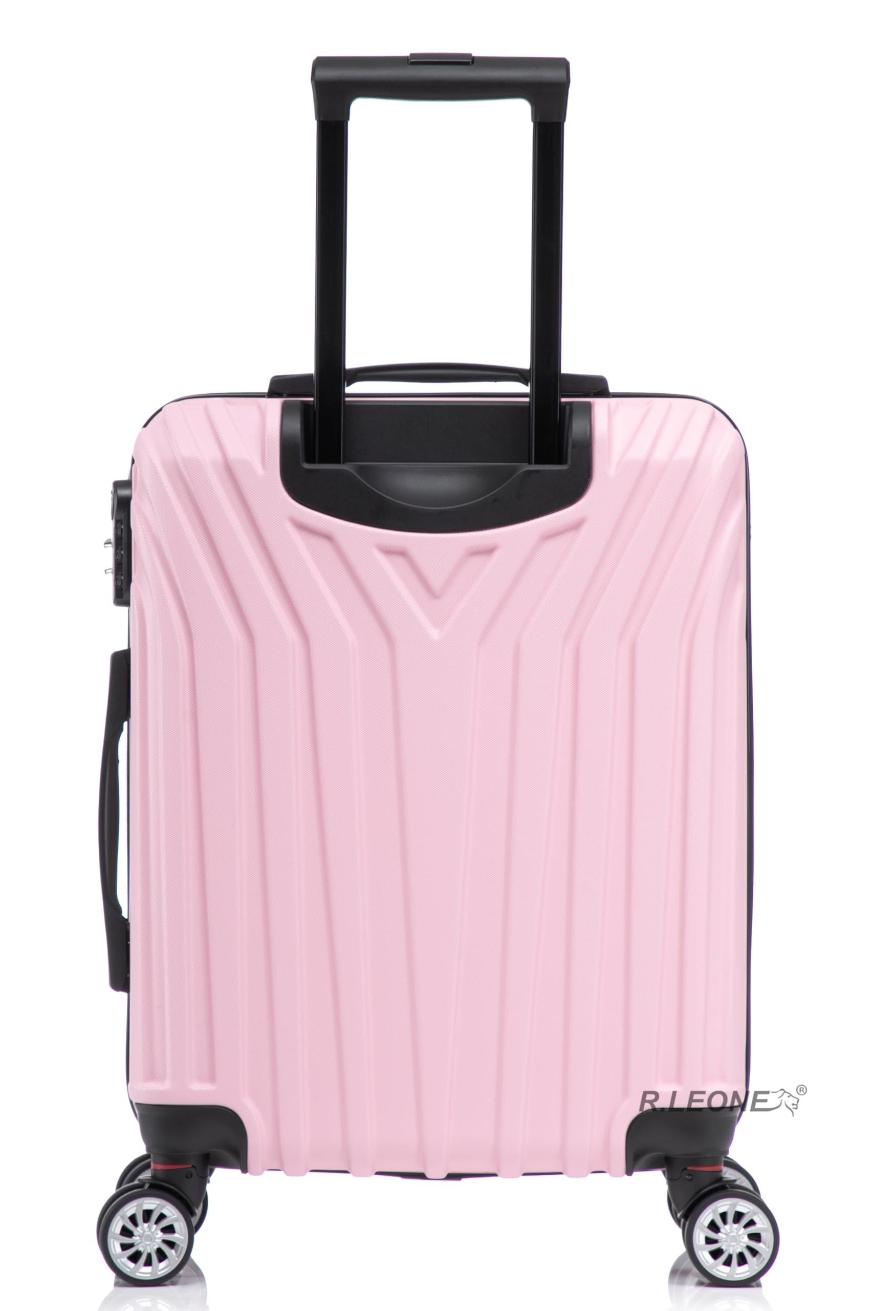 R.Leone Valigia da 1 Fino a Set 4 Trolley Rigido grande, medio, bagaglio a mano 55x40x23 cm Wizz, ITA Airways e bagaglio 45x36x20 cm EasyJet in ABS 9001 (Rosa Pastello, M Valigia Medio)
