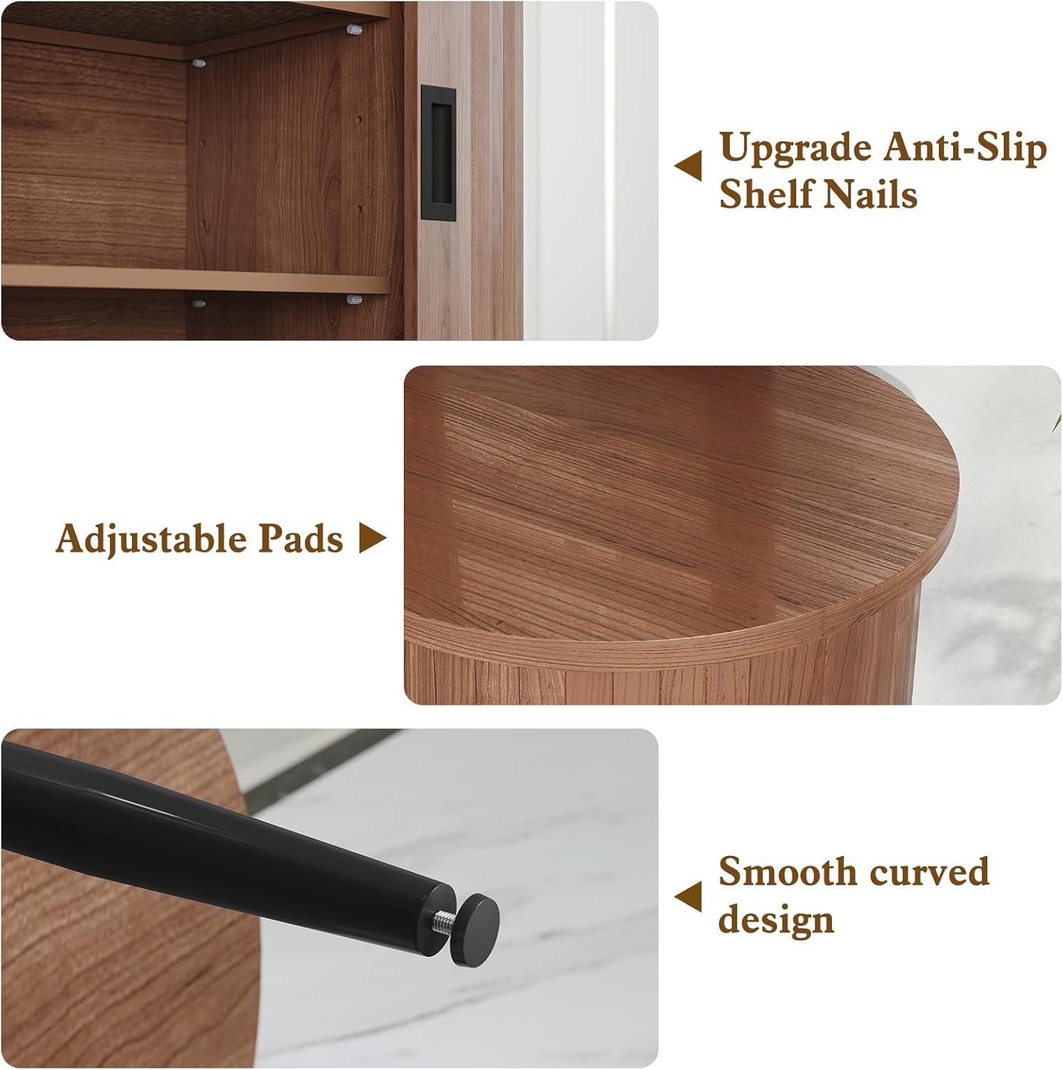 ARTPOWER Sliding Door Sideboard, Space-Saving Hidden Handle Design, Extra Deep Buffet Cabinet for Kitchen & Living Room, Sturdy Storage Console Table for Dining Room, Coffee Bar & Entryway, Brown
