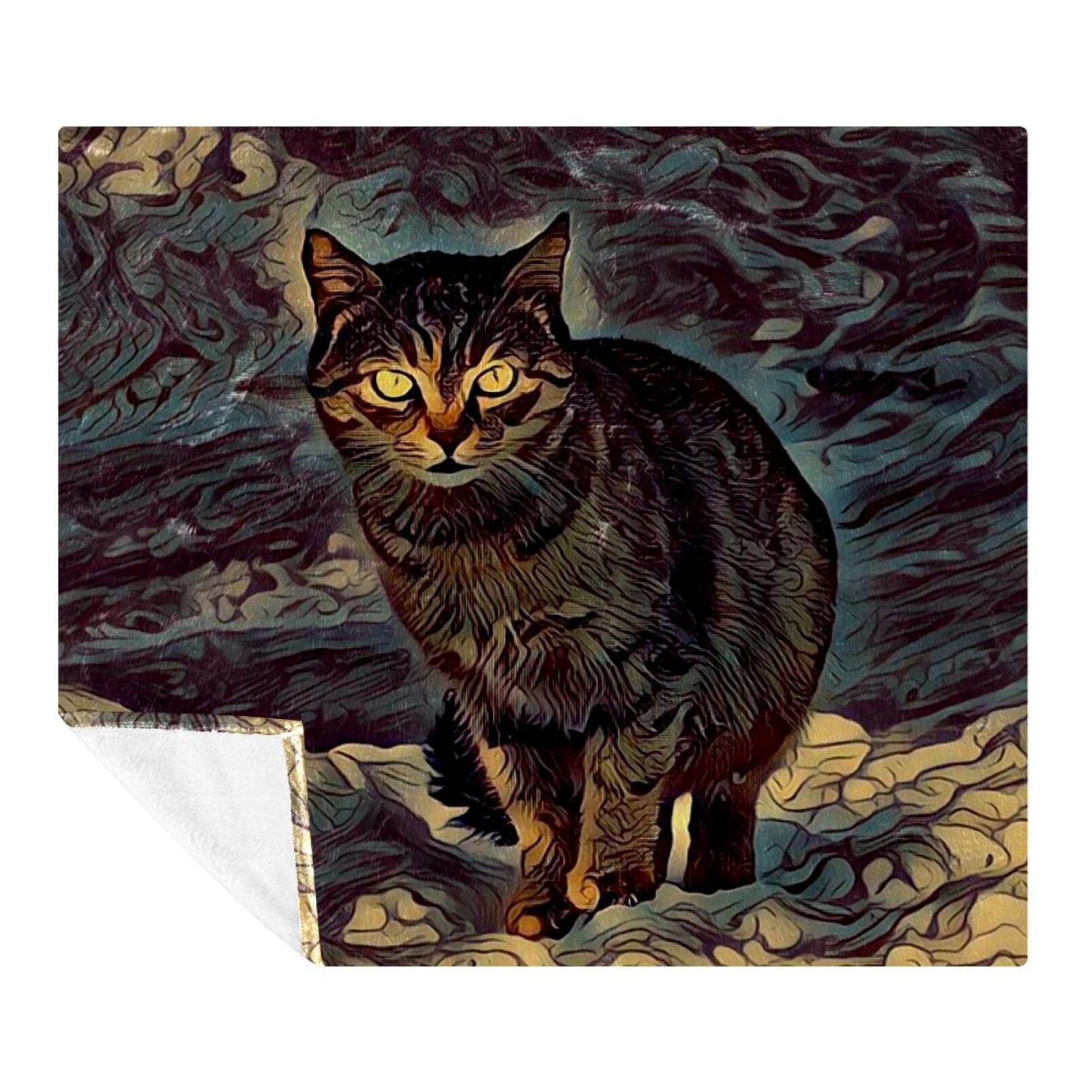 Couverture douce chat yeux jaunes cadeau reconfortant enfant