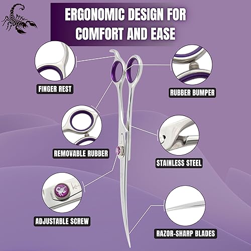 Miniatura 3 de Kenchii Scorpion - Tijeras de aseo para perros, tijeras curvadas de 8 pulgadas, tijeras para perros para aseo, tijeras profesionales de aseo de