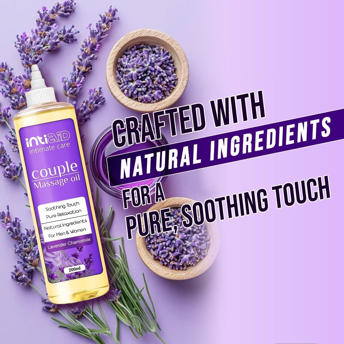 Couple Massage Oil for Date Night & Massage Therapy | Sensual Massage Oil with Lavender & Chamomile | Natural Almond Oil, Jojoba OIl & Vitamin E | 7 Fl Oz