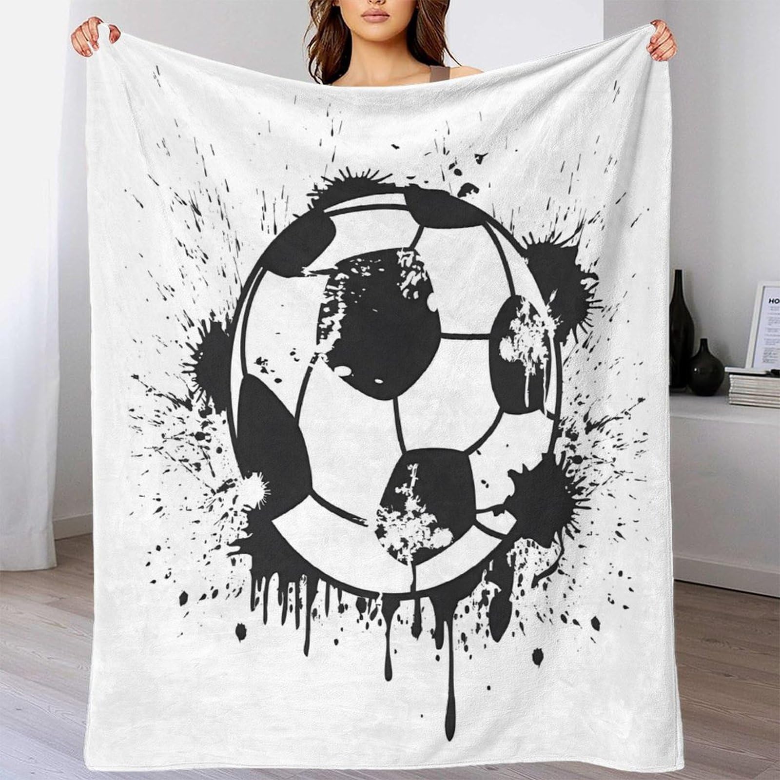 stampa 3D soccer-ball-gru coperta microfibra biancheria da letto compatta e morbida coperta da viaggio leggera per regali per amici viaggiatori black-bianco-street- 80×90inch(200x230cm)