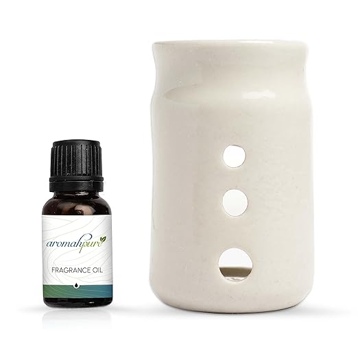 Aromahpure White Cylindrical Ceramic Tealight with Dots Design Diffuser |with Assorted 15ml Fragrance Oil| Diffuser for Home, Mandir, Office, Desk Decoratives, Gifting