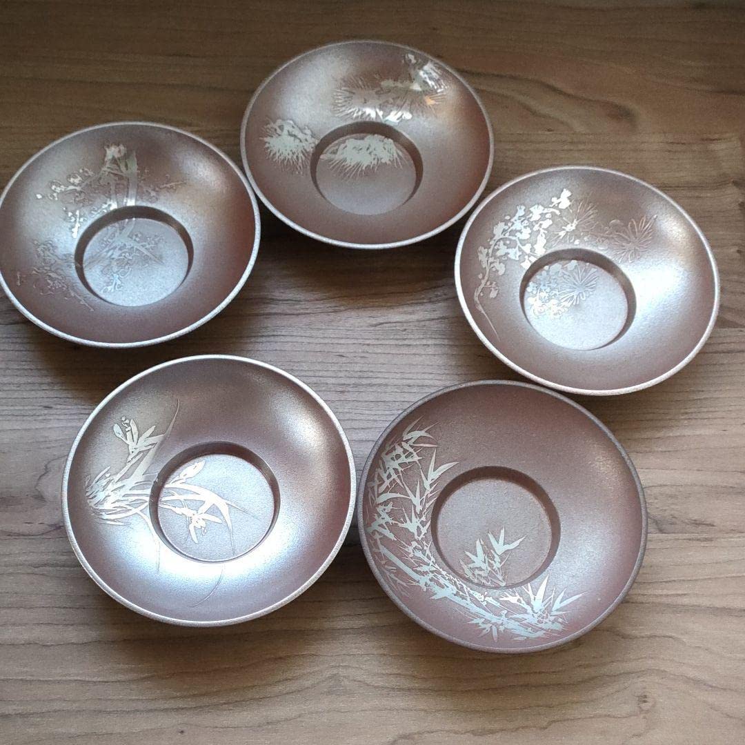 Amazon.co.jp: 〈錫 茶托〉煎茶道具 錫師 松下喜山作 5客セット 