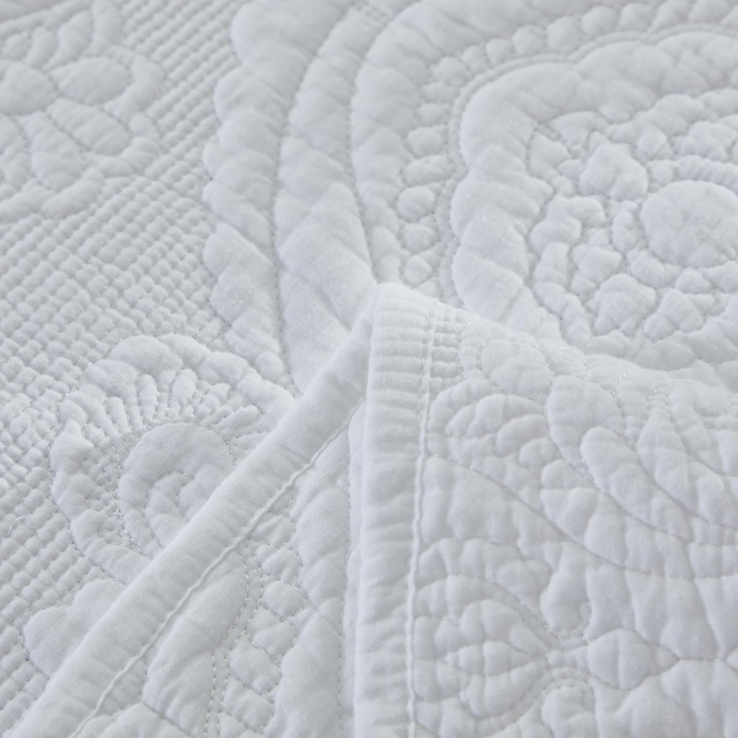 Brandream White Quilts Queen Size Cotton Quilt Set Farmhouse Damask Matelasse Coverlet Set 3-Piece - Image 8