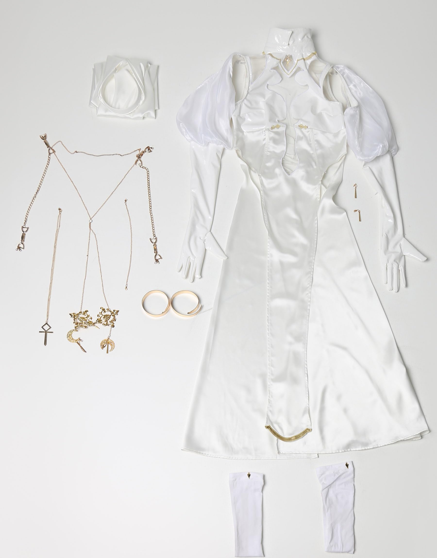 Mobbunny Women Nun Cosplay Lingerie Costume Halloween High Slit Dress Set with Veil Necklace Socks