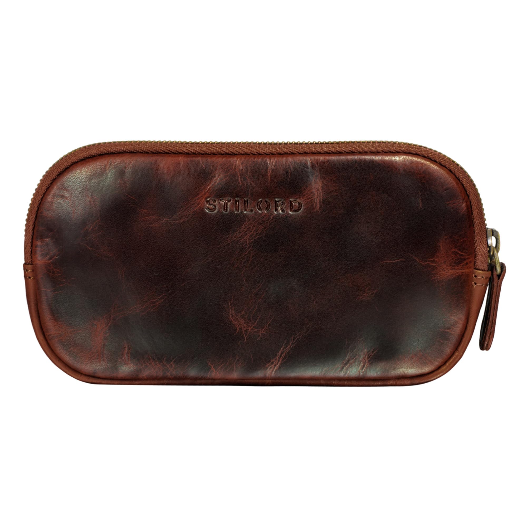 STILORD 'Mike' Small Leather Pouch Vintage for Men Women Ideal as Pencil Case Cosmetic Bag Coin Purse Key Case Organizer Bag in Genuine Leather, Colour:Kara - Cognac - Image 3