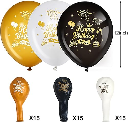 Miniatura 2 de 45 globos de látex de 12 pulgadas, globos de látex negros dorados y blancos, decoración de fiesta de cumpleaños para niñas, niños, mujeres, hombres,
