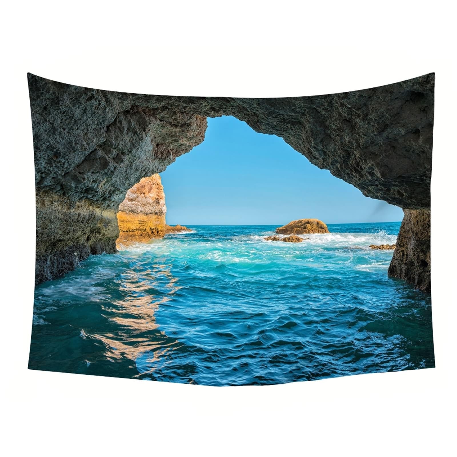 Tapiz decorativo para mesa de comedor, cueva de mar, microfibra azul, 200 x 200 cm (ancho x alto)