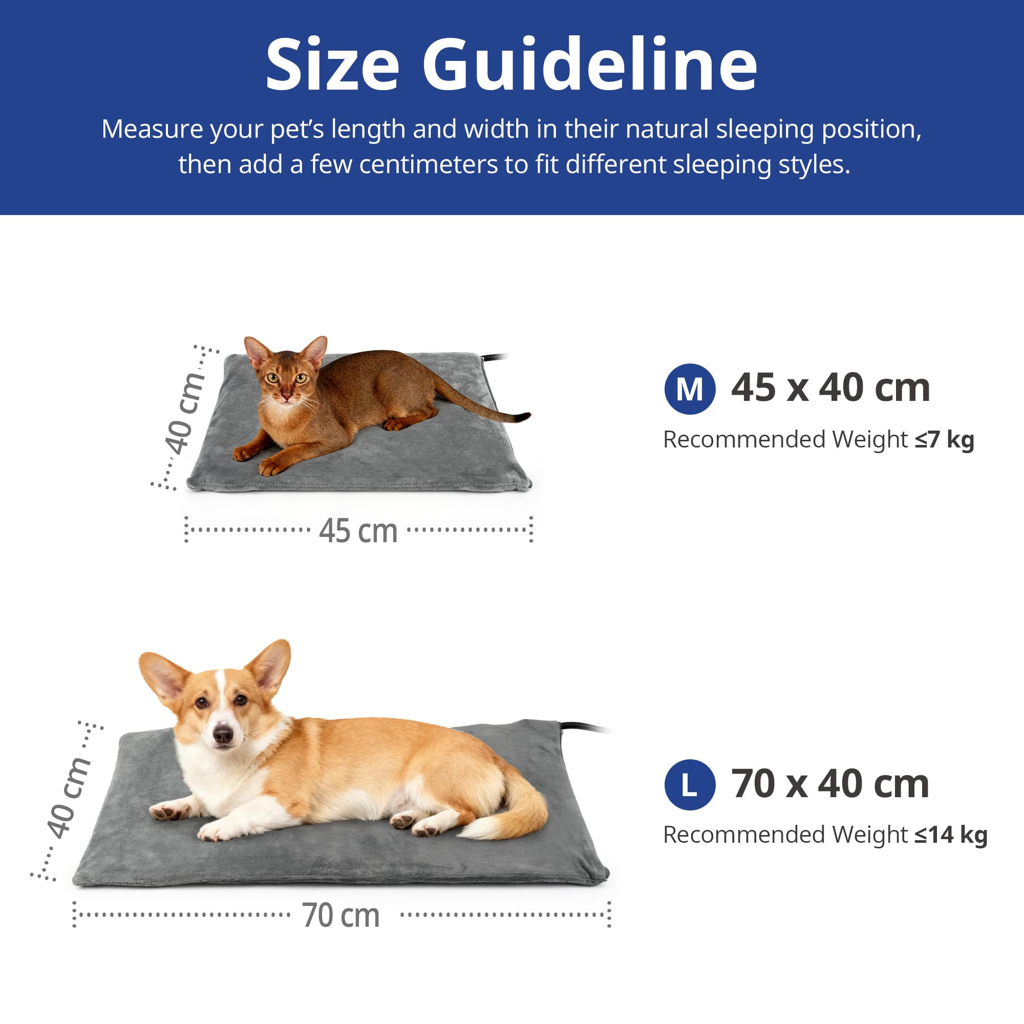 NICREW Haustier Heizkissen für Katze Hund 45 x 40cm, Elektrisches Heizkissen mit Anti-Bite-Schlauchwickel Kabel, Grau, 30 W