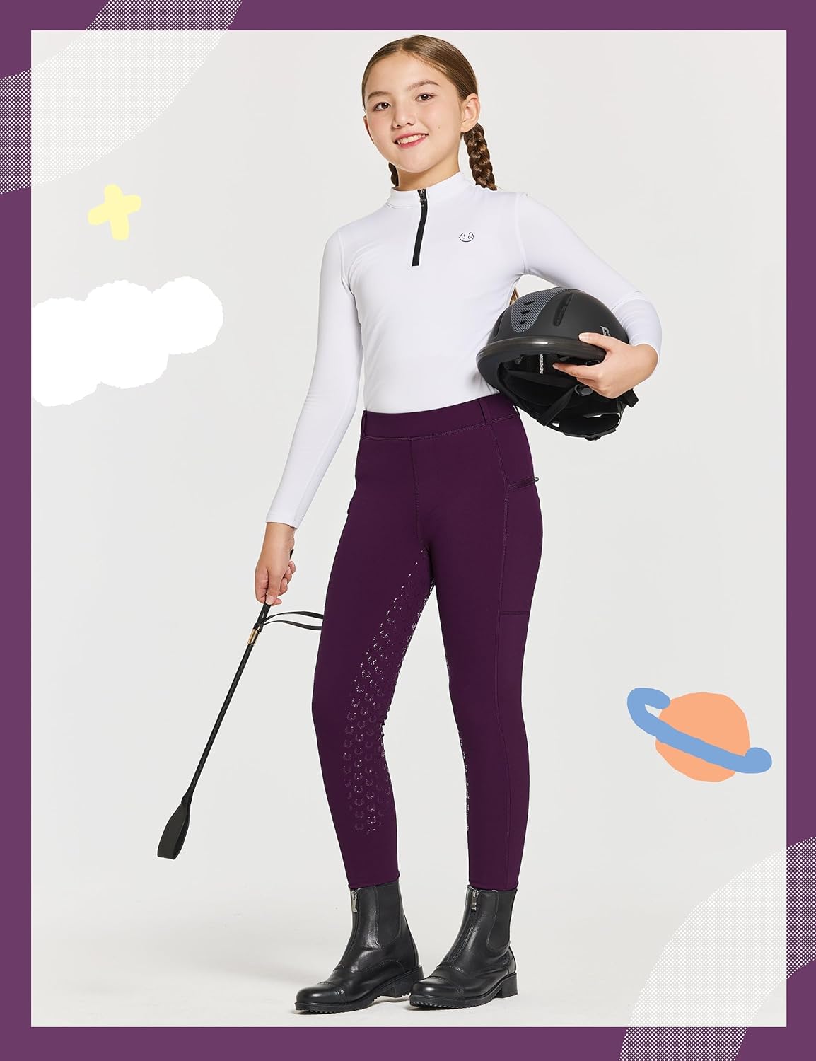 FitsT4 Sports Girls Winter Riding Pants Fleece Lined Riding Breeches Kids Full Seat Equestrian Pants Tights with Pockets - Image 5