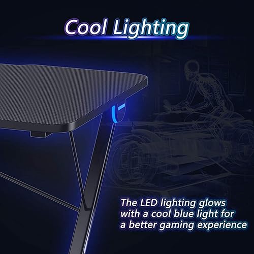Miniatura 6 de MEDIMALL Escritorio profesional para juegos con LED, escritorio de computadora estilo carreras de 43.5 pulgadas con marco de metal en forma de Z y