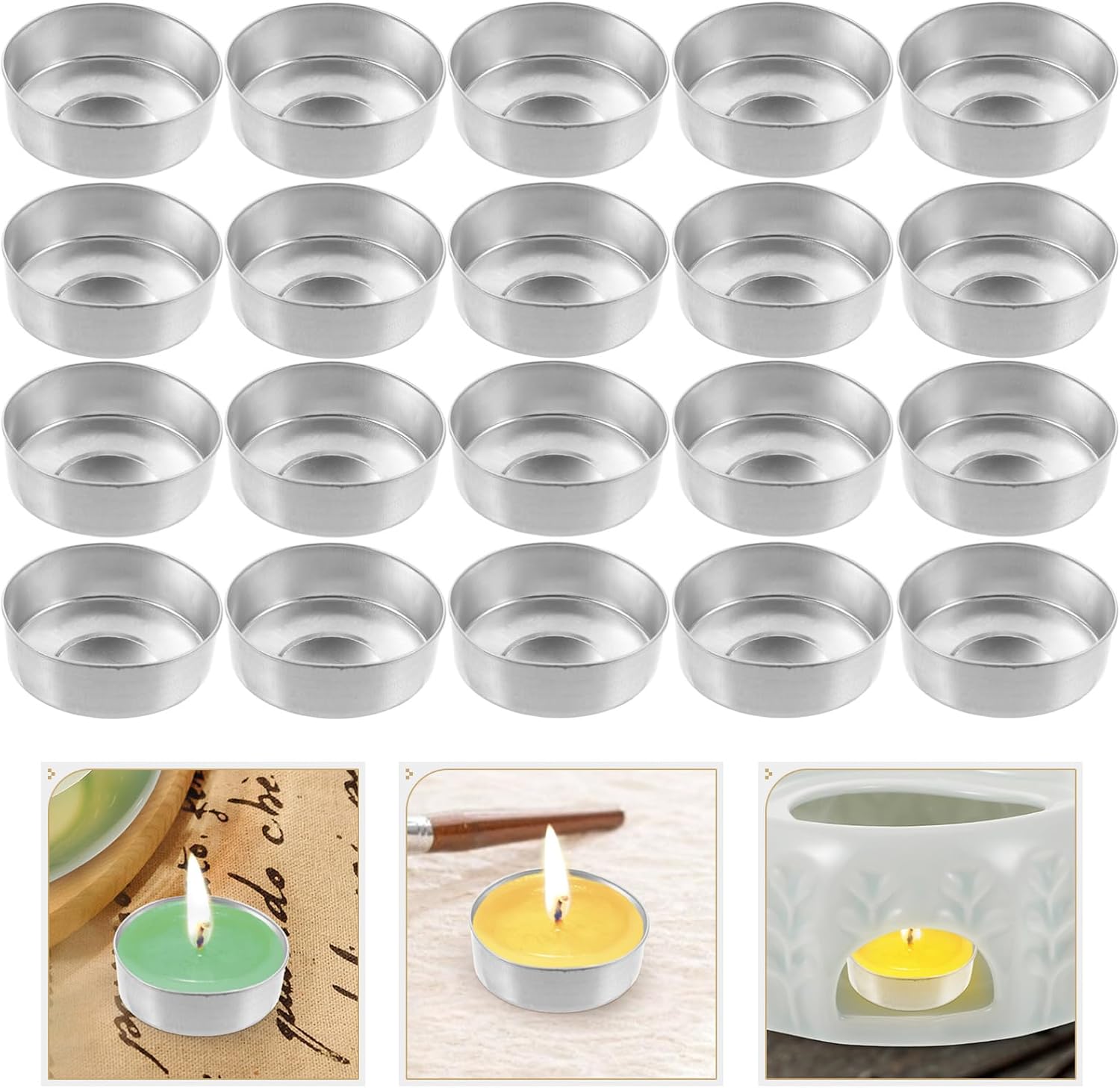 OUNONA 500Pcs Silver Aluminum Tea Light Tins Empty Candle Making Containers for DIY Projects for Tea Lights Votives and Packaging