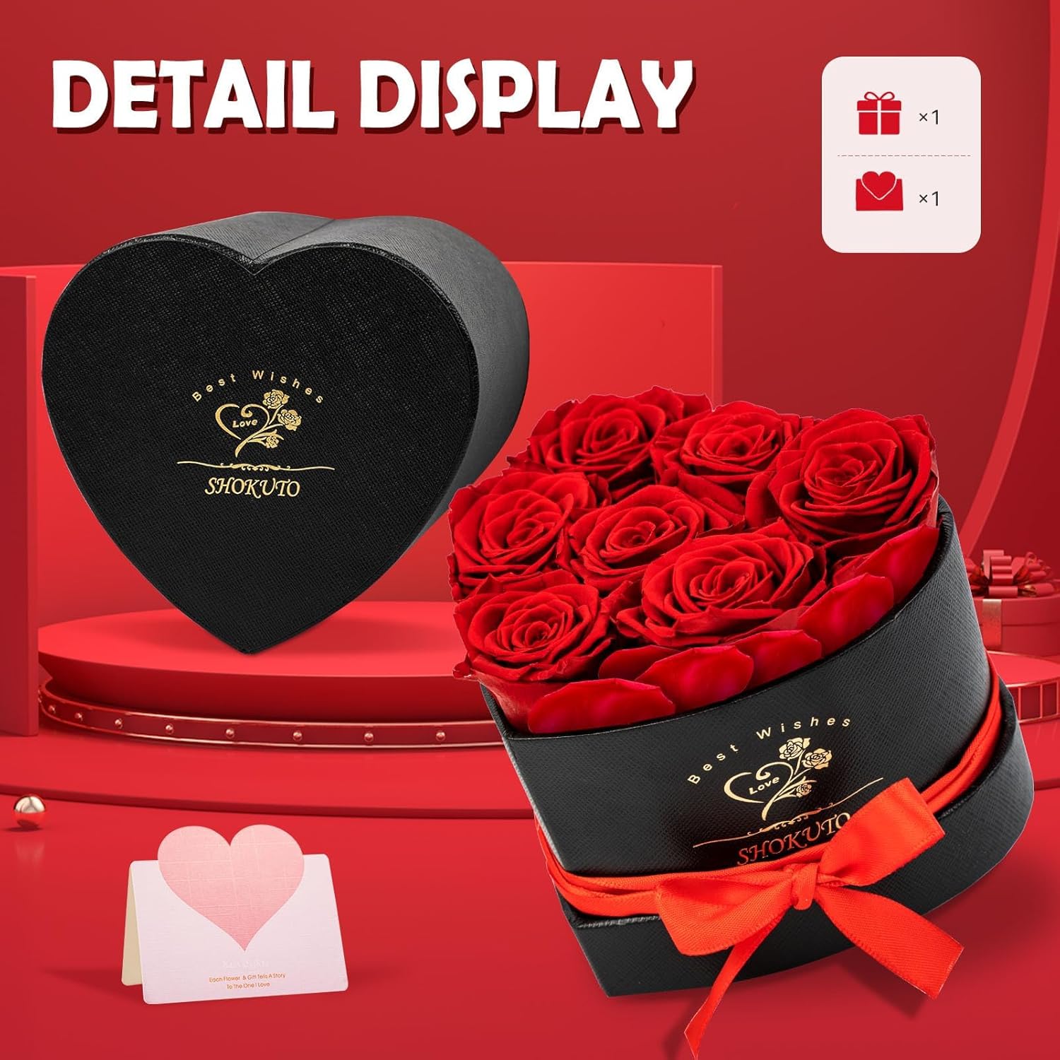 SHOKUTO 7-Piece Preserved Fresh Blue Roses in Heart Box-Forever Flowers, Birthday Gift for Women, Mothers, Wife, 100% Real Roses Lasting 3 Years, Perfect for Christmas, Valentine's Day, Mother's Day - Image 7