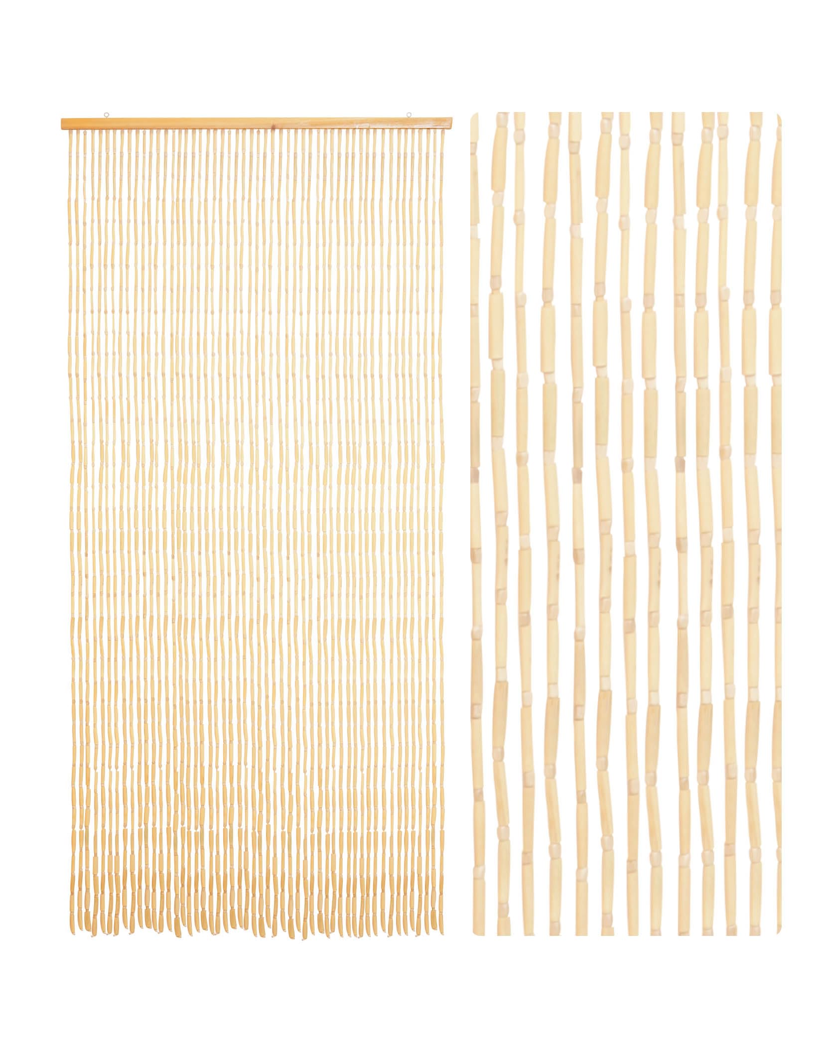 52 Strands Bamboo and Wood Beaded Curtain for Doorway Handmade Natural Doorway Beads Bohemian Bamboo and Wooden Room Devider Hanging Boho Beaded Curtain, Beige Bamboo Joint 35.4" x 74.8"