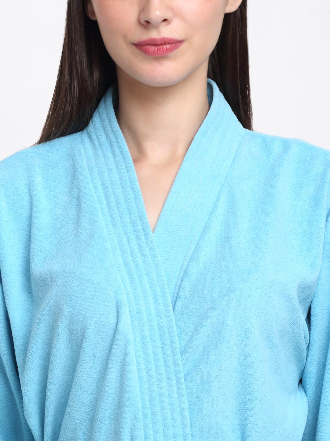 CREEVA Everyday Unisex Micro Terry Bathrobe Collection With kimono collar and 1 Pocket, 3/4 Sleeve Bath Robe Super Soft Light Weight - Ocean Blue - Image 5 thumbnail