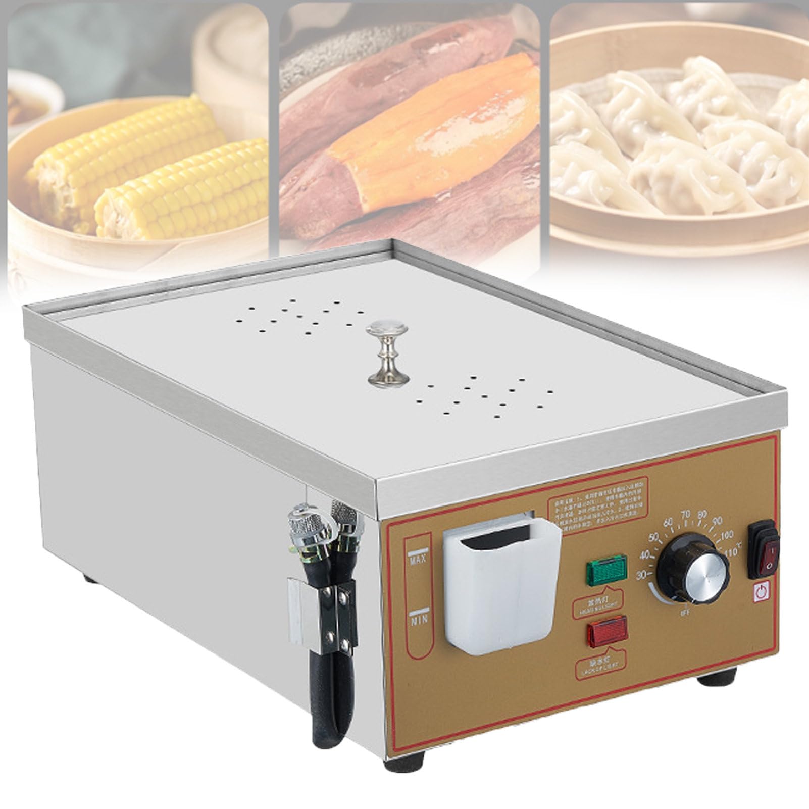 Parowar elektryczny z alarmem suchego spalania, komercyjny parowar do dim sum do gotowania w domu, duża powierzchnia do gotowania, niezależny system zaopatrzenia w wodę, 2 otwory