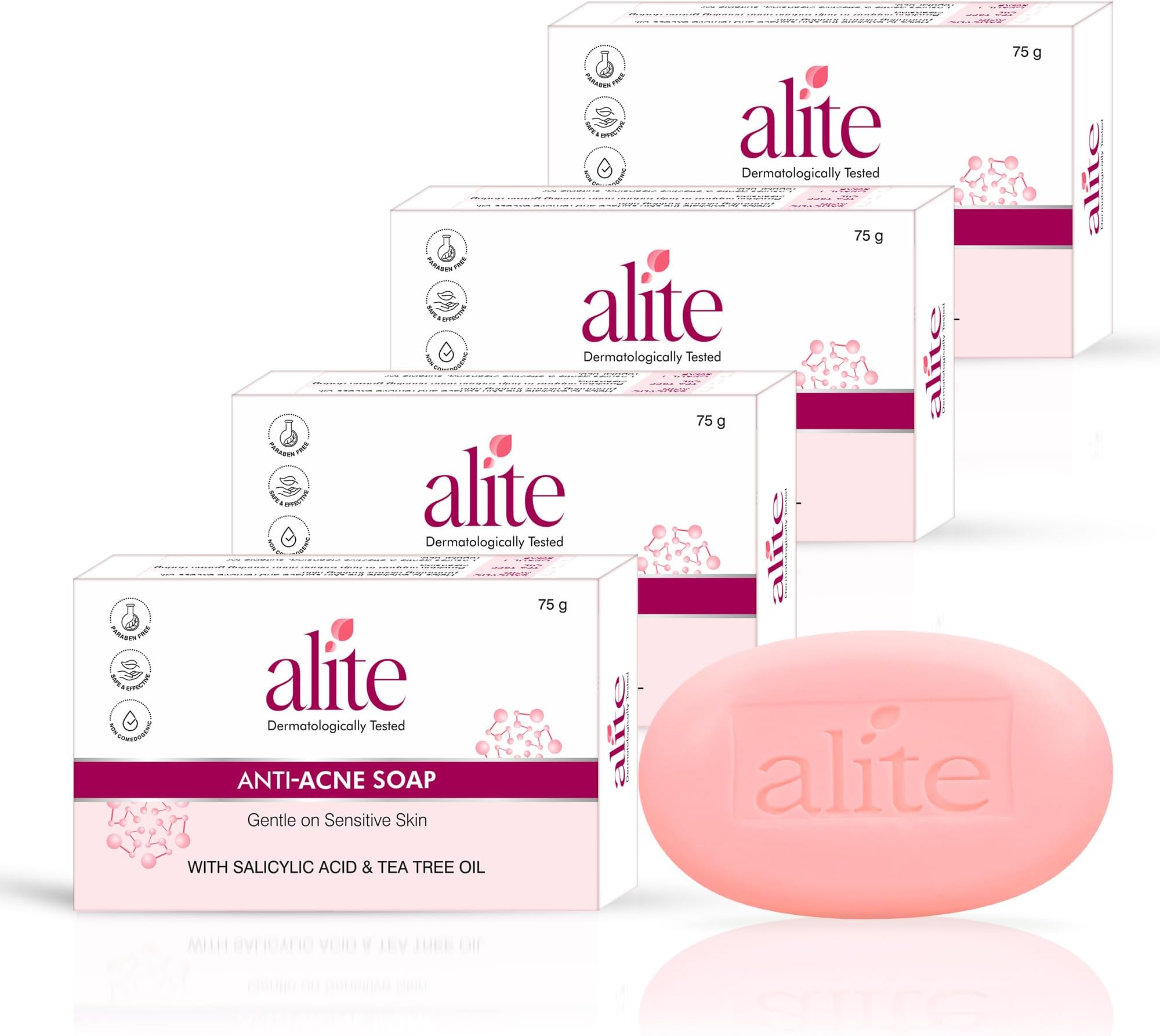 Alite Deep Cleansing Bathing Soap Combo Pack of 4(75g Each) Purifying Anti Acne Pimple Assorted for All Skin Type|Enriched with Tea Tree Oil,Vitamin E Helps to Make Skin Soft