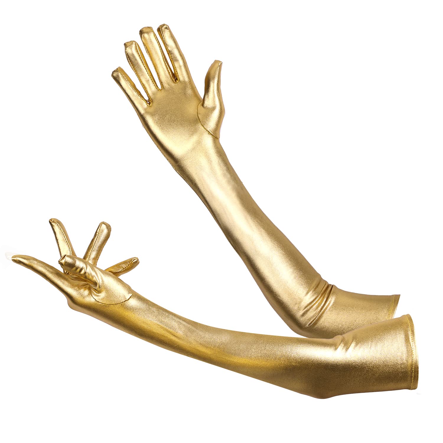 KINBOM Long Elbow Gloves, Shiny Patent Leather Gloves Long Accessories Stretchy 80's Gloves Opera Gloves Evening Party Dance Glove for Woman (Gold)