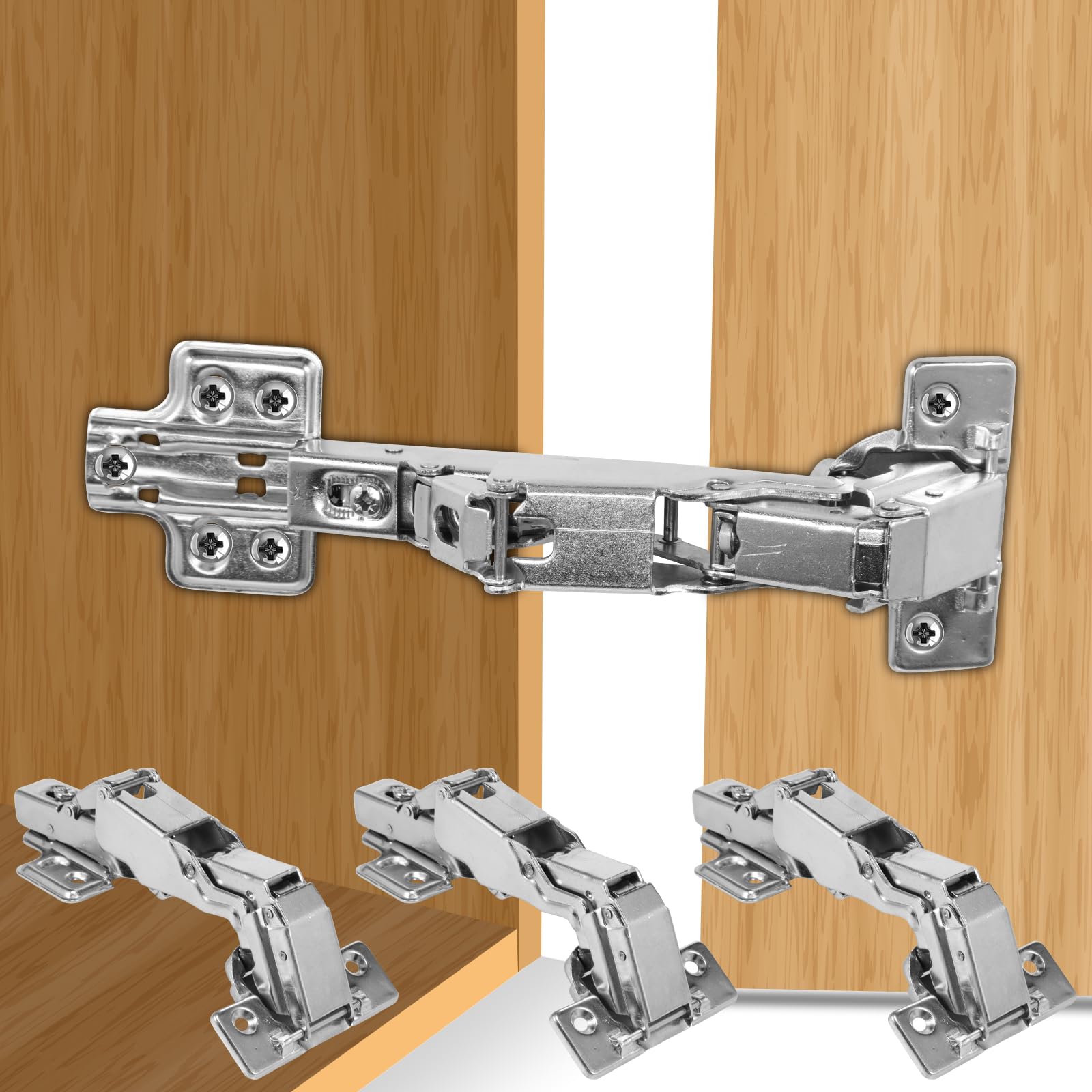 4Pcs 175 Degree Cupboard Hinges Soft Close Hinges Concealed Hydraulic Adjustable Kitchen Door Hinge Cold Rolled Steel Cupboard Buffer Hinges for Kitchen Cabinet Cupboard