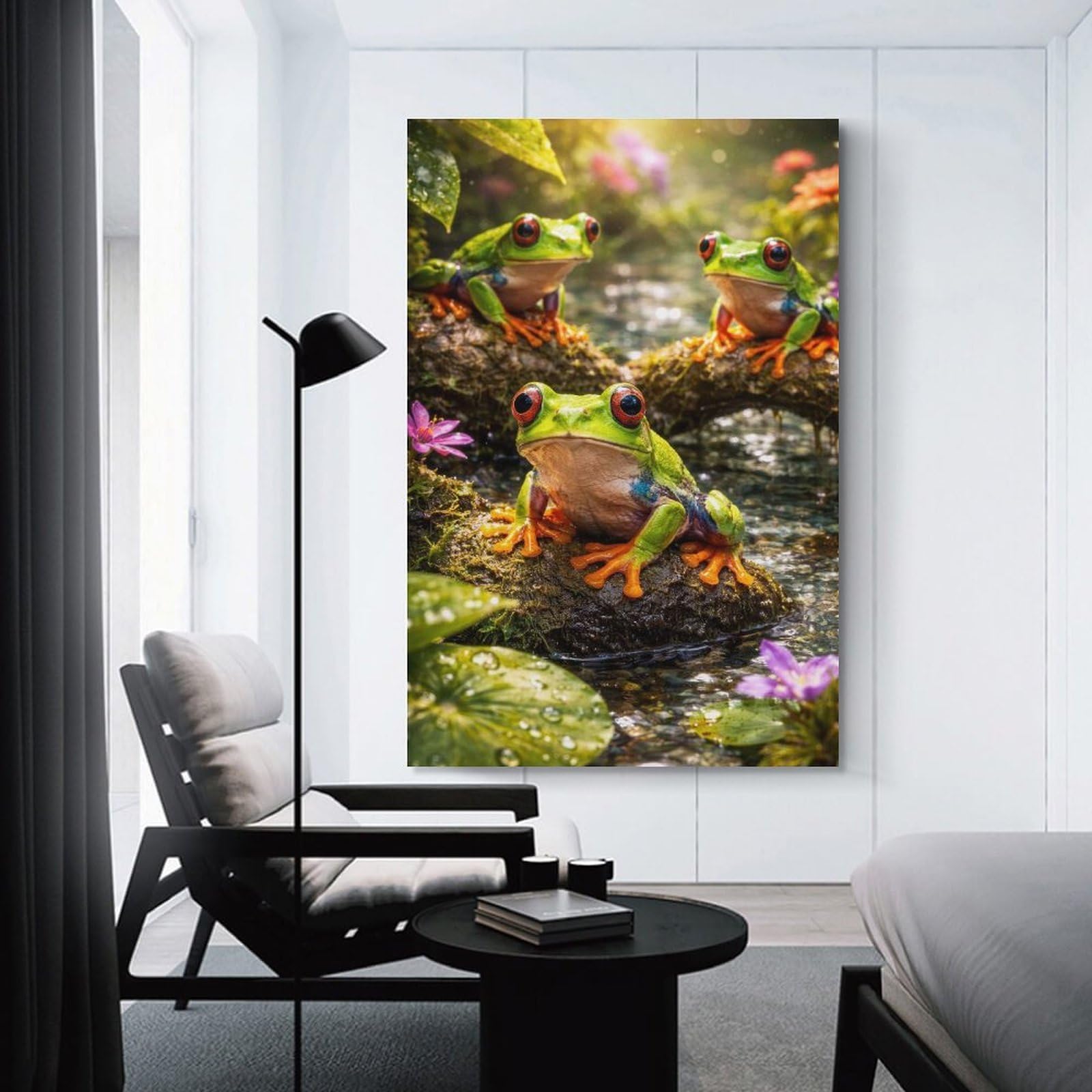 Junmoney Unframe-Style-17 Decorative Wall Artwork Red-Eyed Tree Frogs In A Lush Forest, 20X30inch(50X75cm), For Contemporary Homes, Apartments Or Offices, An Easy Choice For New Home Styling
