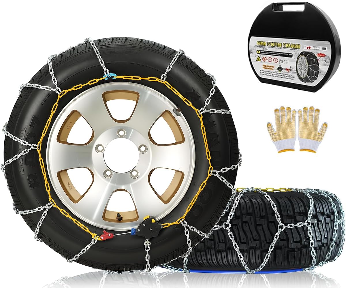 Auto Snow Chains Tire Chains For Cars Suv Pickup Trucks - Tightening 1Min Quick Install Tire-Chains, Reusable Emergency Tire Chains for Snow & Ice Traction (HKN140)
