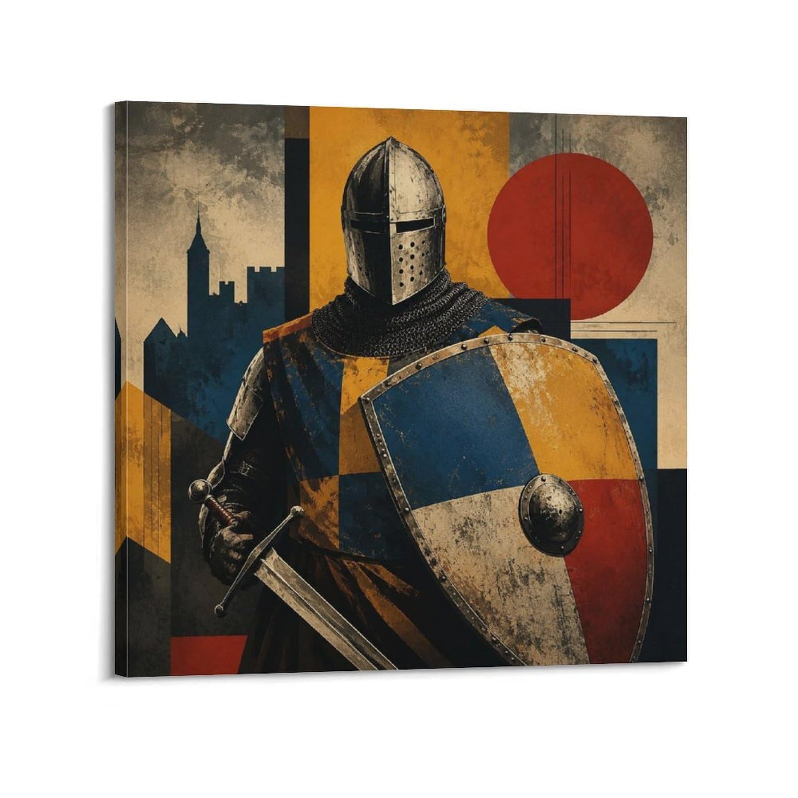 XKUGA Geometric Badge Medieval Knight Poster Shield Modernist Armor Modern Decorative Canvas Prints - Ideal Wall Art for Family, Man Cave, Game Room, Boys & Girls Bedroom 12x12inch(30x30cm)