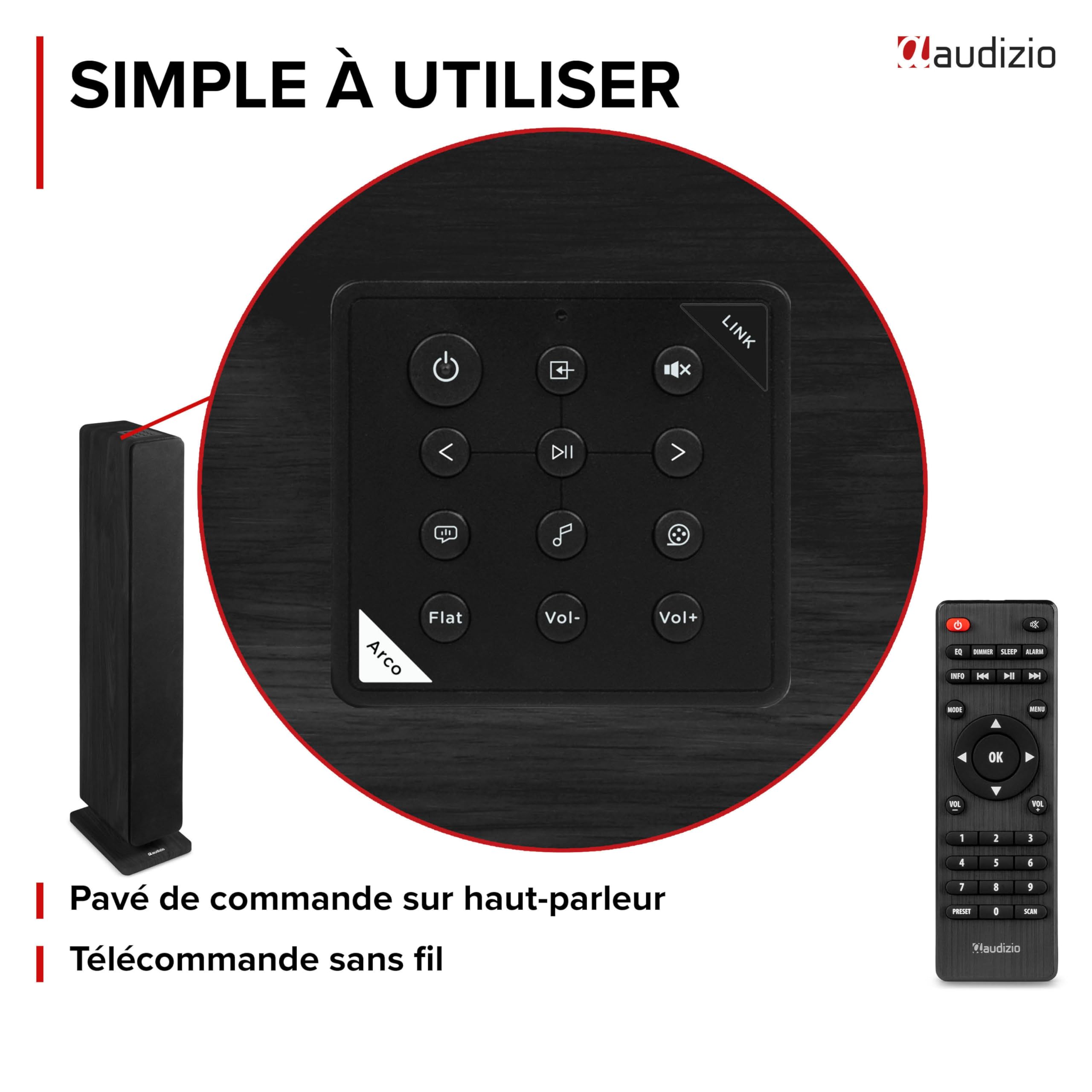 Audizio ARCO Tour de Son Hi-FI Stéréo 320W Noire - Pack Enceintes Colonnes Active + Passive avec BT, USB et Optique Tour de Son Design pour Salon, TV et Musique