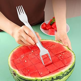 LIBOOI 2 in 1 Watermelon Fork Slicer, 2023 New Stainless Steel Watermelon Slicer Cutter Tool, Summer Watermelon Fruit Cutting Knife for Kitchen Gadget Parties Camping