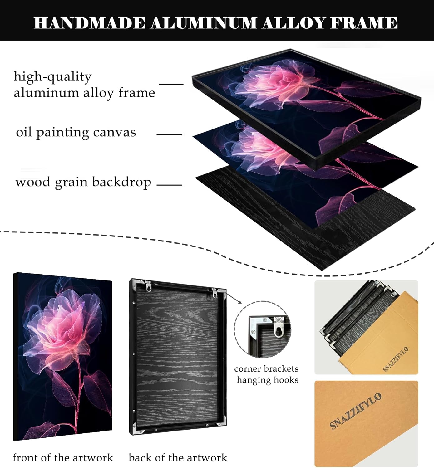 SNAZZIFYLO Rose Painting Wall Art Prints on Canvas, Aluminum Alloy Framed, with Durable Sturdy Backboard, 1-Inch Thickness, 20x30 Inches