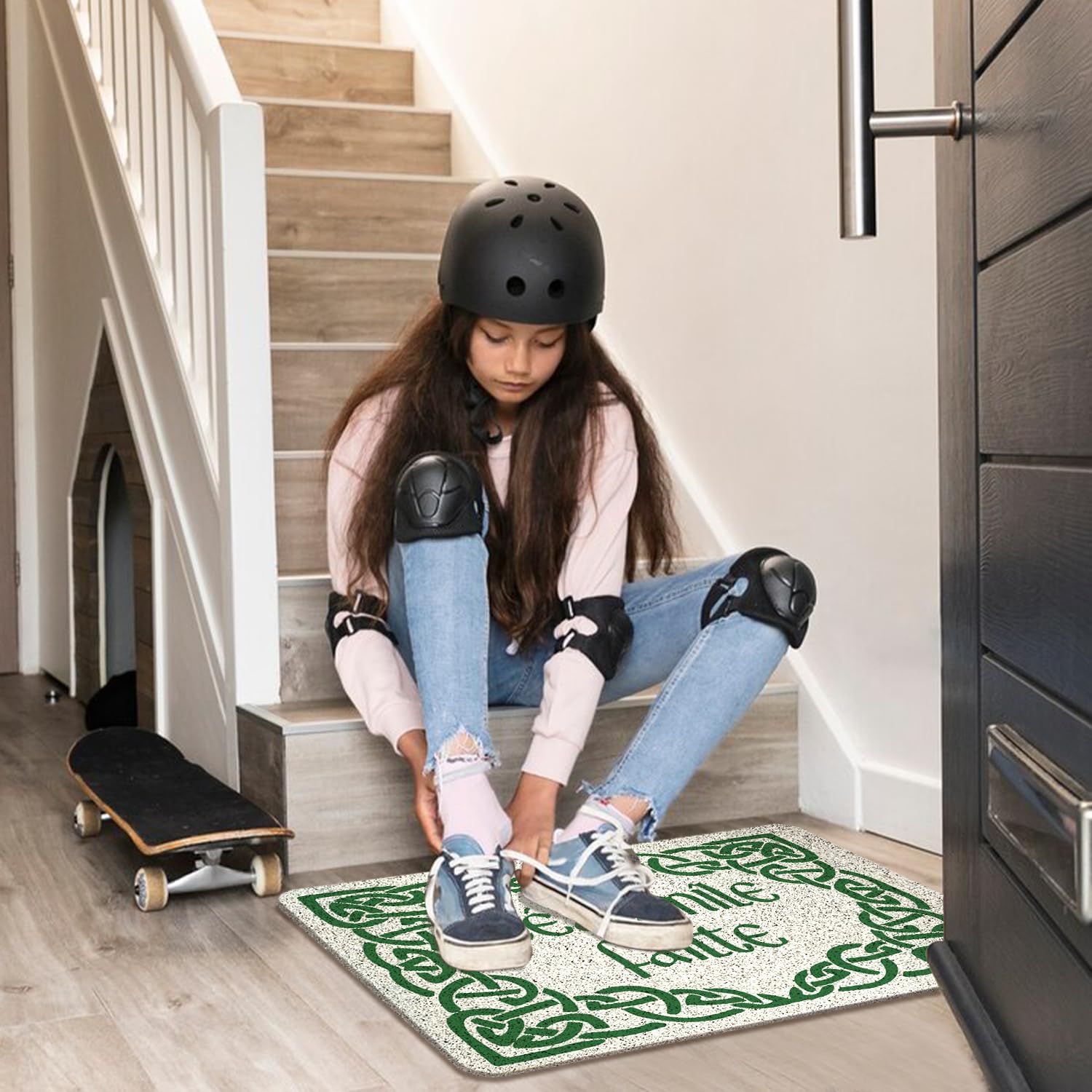 Scottish Irish Gifts Door Mat, Céad Míle Fáilte a Hundred Thousand Welcome Door Mat for Indoor Outdoor Entrance Porch, Welcome Mats Doormats Outside, 17x30 Inch - Green