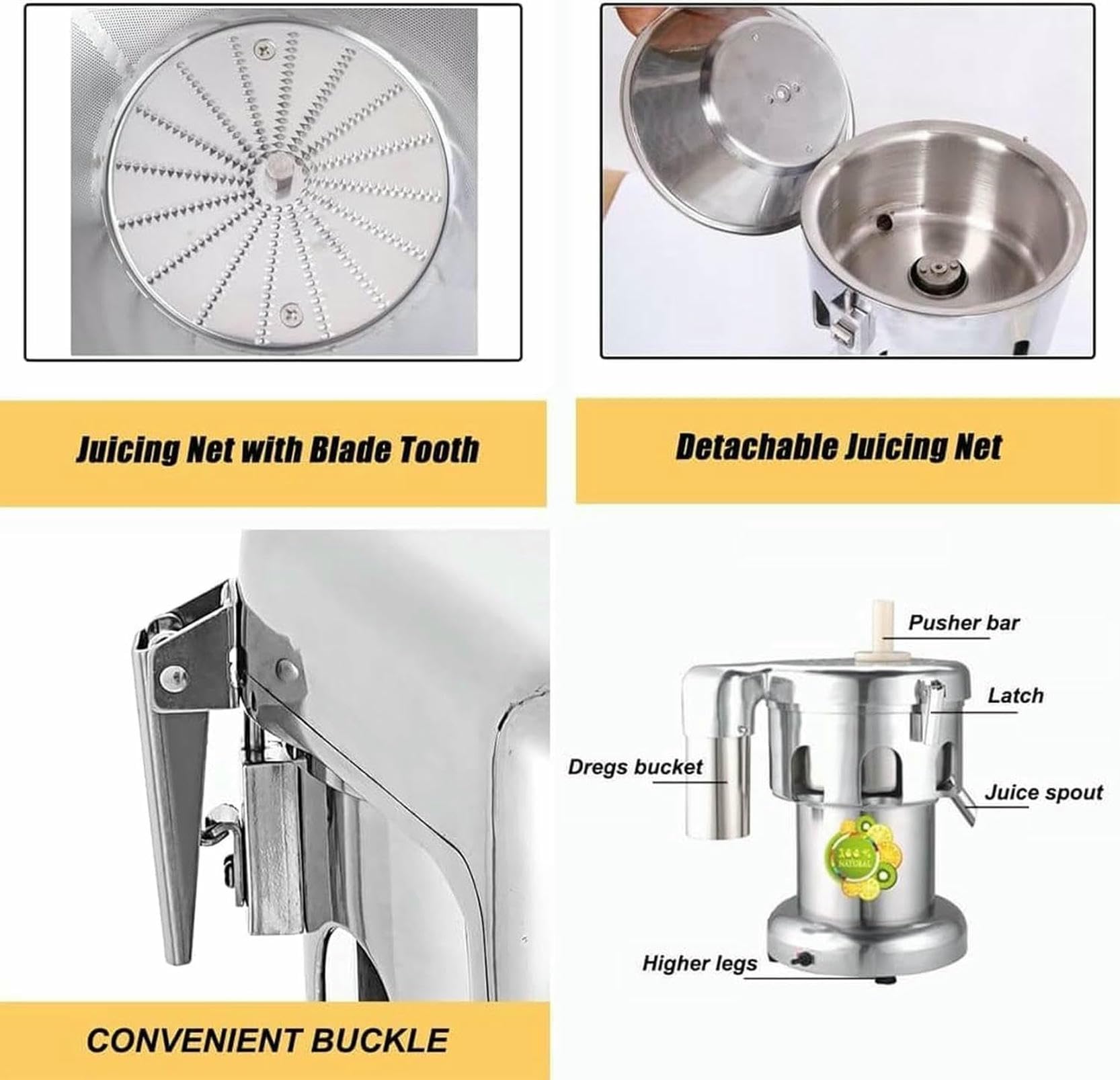Exprimidor de cítricos Comercial – Máquina centrífuga de prensado en frío de Alta Resistencia para jugos, restaurantes y hoteles – 370 W, 4300 r/min – Extractor de Jugo de Acero in