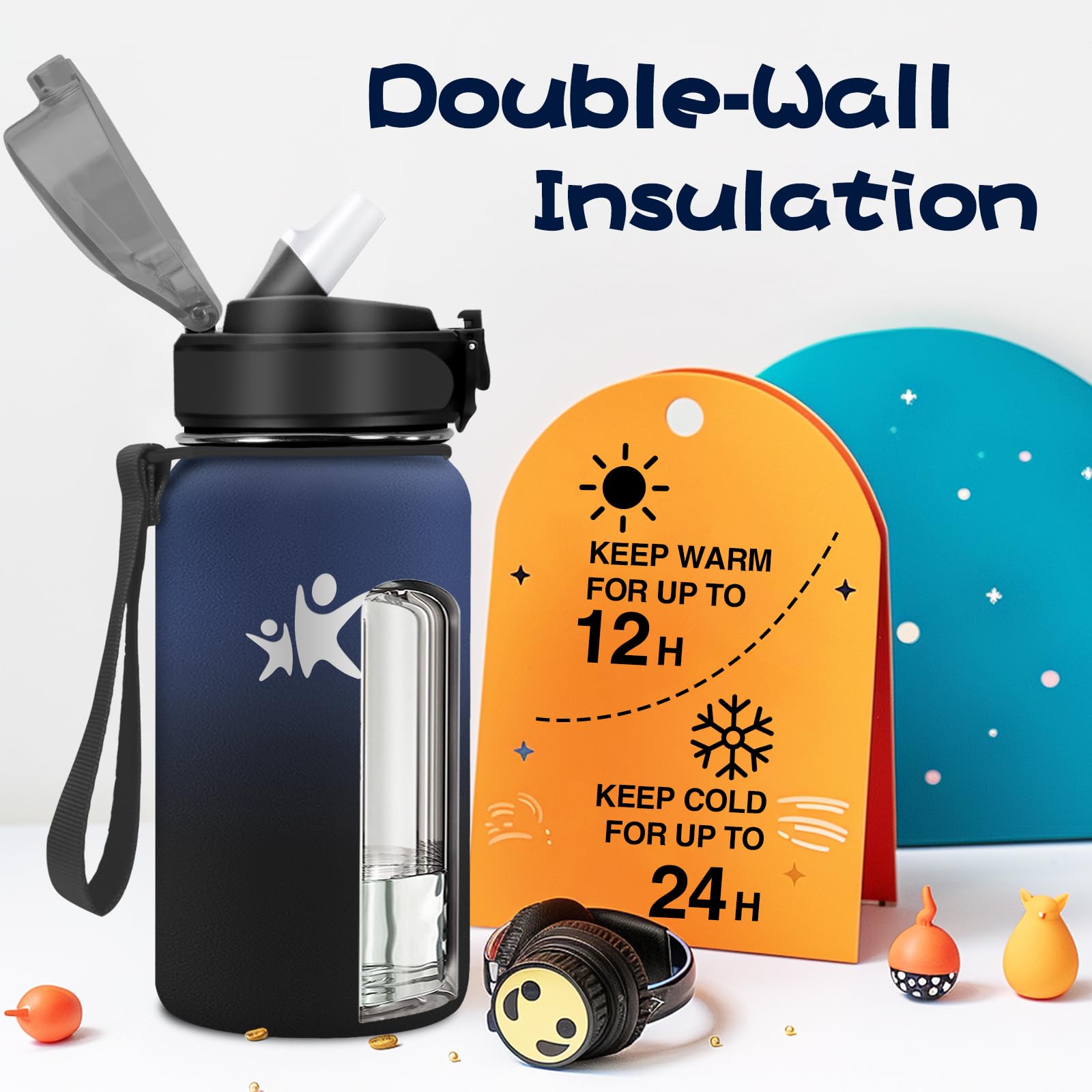 KollyKolla Borraccia Termica 500ml, a Prova di Perdite, Borracce Termiche con Cannuccia, Riutilizzabile, Facile Pulizia, senza BPA, Borraccia per Bambini, Adulto, Campeggio, Scuola, Ufficio