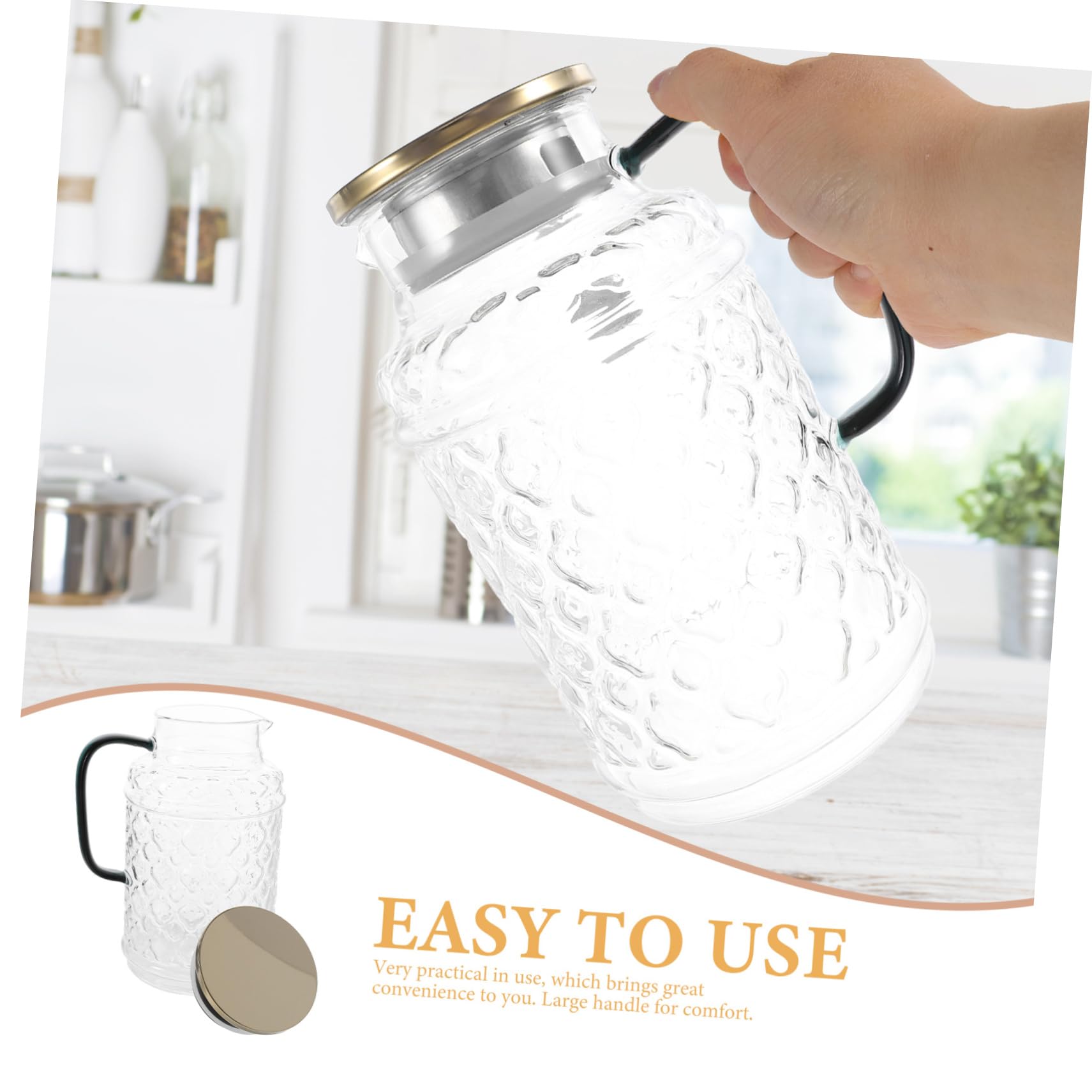 VALICLUD Jarra de Agua de Vidrio con Tapa de Madera 1,7 L Vidrio Grueso Resistente para Bebidas Frías y Calientes Uso Doméstico Familiar