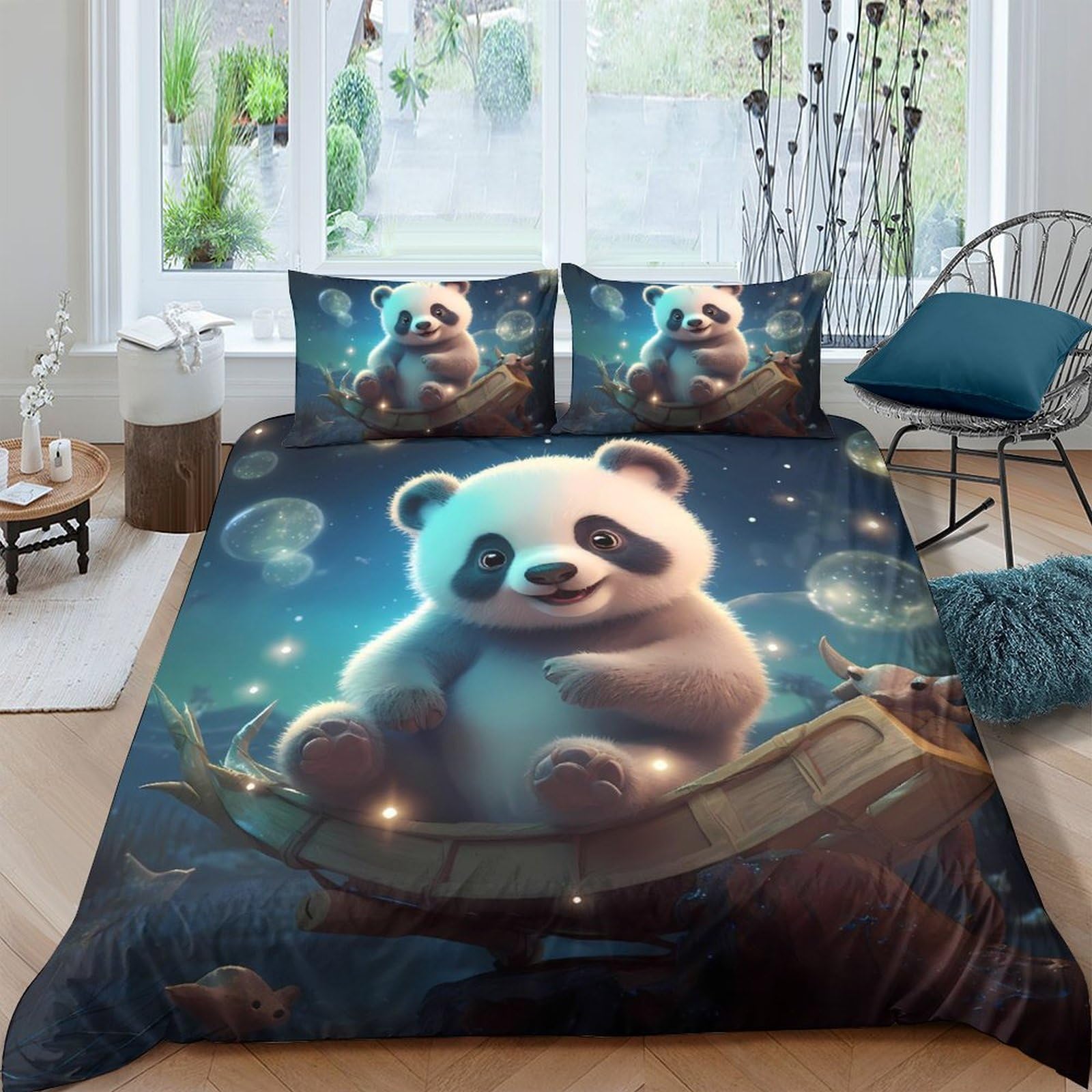 Housse de couette panda anti-pli en microfibre parure de lit douce pour chambre d'étudiant