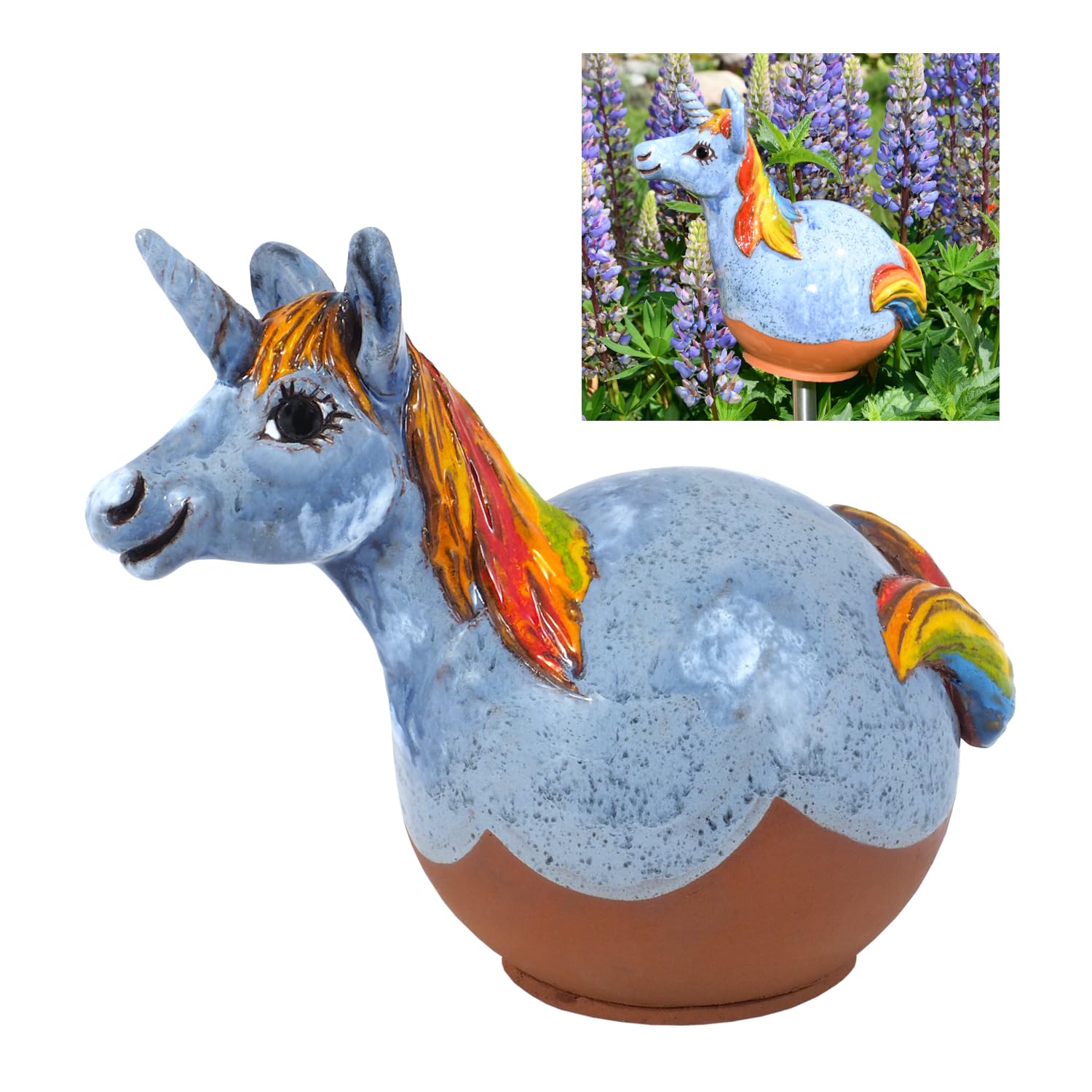 Gartenstecker Keramik Handgefertigt - Gartendeko für Draußen Wetterfest - Garten Deko Keramik - Gartenfiguren & Gartenstatuen - Einhorn