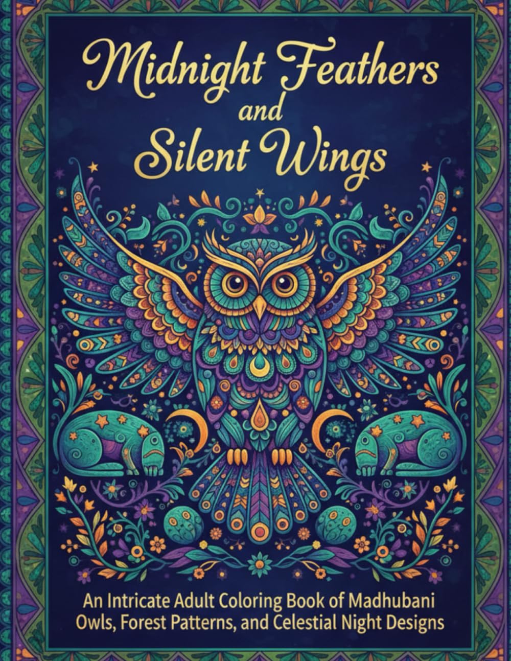 Midnight Feathers and Silent Wings: An Intricate Adult Coloring Book of Madhubani Owls, Forest Patterns, and Celestial Night Designs
