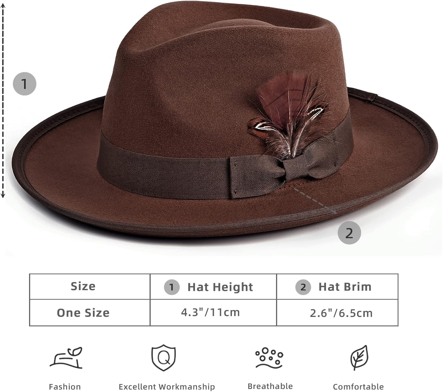 FADACHY Fedora Hats for Men & Women Wide Brim Felt Hat Dress Panama Trilby Hats - Image 7
