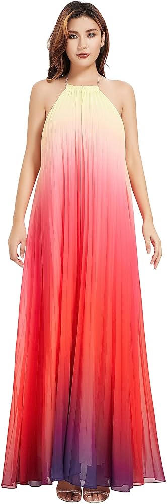 Amazon.com: GETUBACK Women's Gradient Pleated Long Maxi Dress