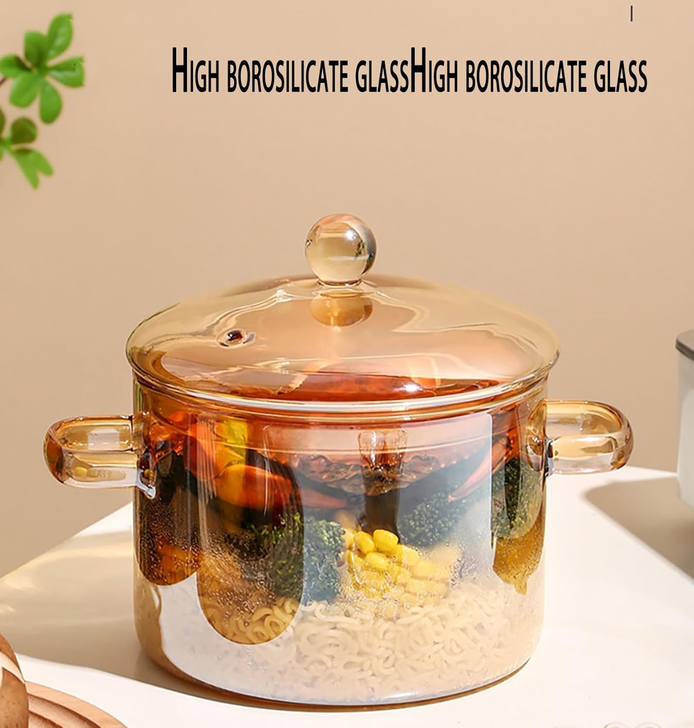 Clear Glass Simmer Pot Glass Pots for Cooking Glass Saucepan Pot Simmer Pot for Stove Top Oven/Gas Safe for Soup Milk Porridge,Amber,1500ml