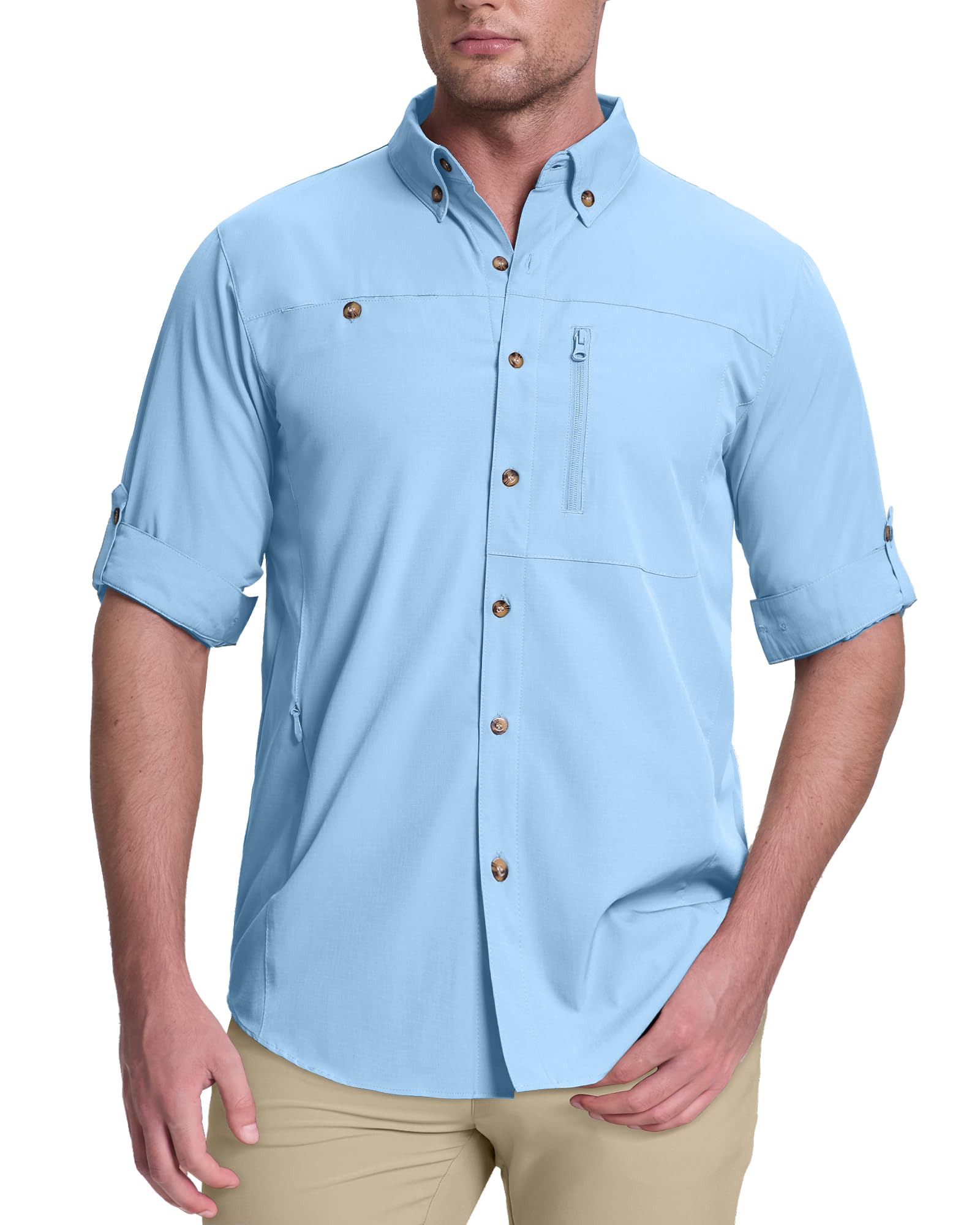 33,000ft Men's UPF 50+ UV Protection Long Sleeve Hiking Shirts Breathable Quick Dry Fishing Shirts for Safari, Outdoor